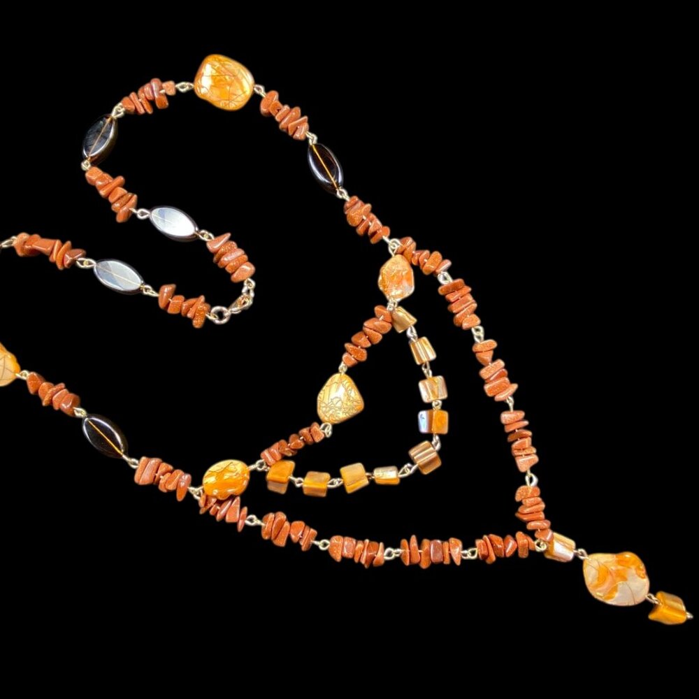 3pc Set Gemstone Chip Stone Shell 27" Pendant Nec… - image 8